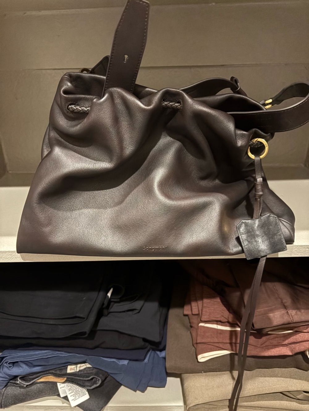 Small Gather Bag Set - Ebony Leather Shoulder Bag - Picture 2 of 6